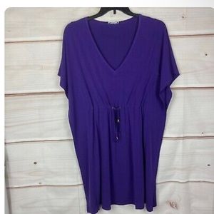Calvin Klein Short Sleeve V-Neck Kimono Dress Womens Size 10 Purple Jersey